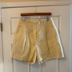Banana Republic Light Yellow Linen-Blend Pleated Women's Shorts Size 12